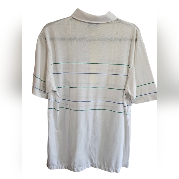 Jantzen Mens L Polo Shirt White Cotton Blend Striped Grid Vintage Archival Rare - Picture 3 of 6